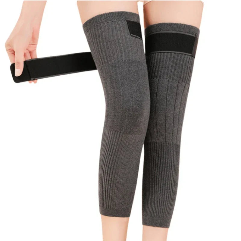 1 Pair (2 pc) Non-Slip Cashmere Wool Knee Pads with Adjustable Strap for Men & Women